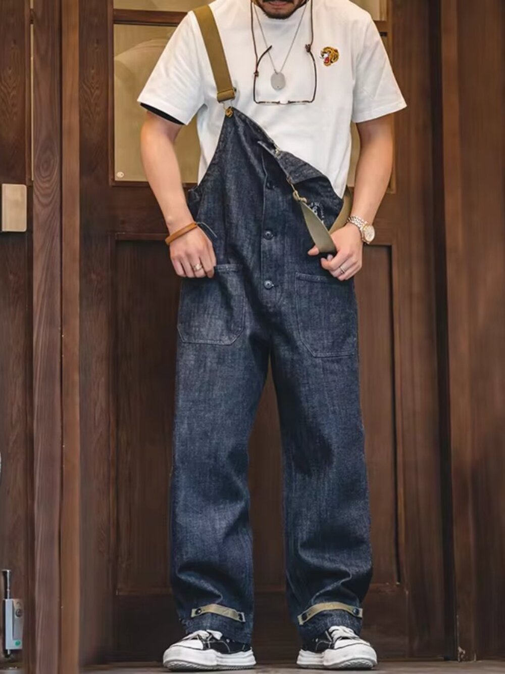 Men's Military-Inspired Dark Denim Overalls - Casual Field Style
